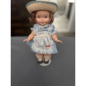Little Debbie Doll Blue Gingham Dress Apron Straw Hat Collectible Toy